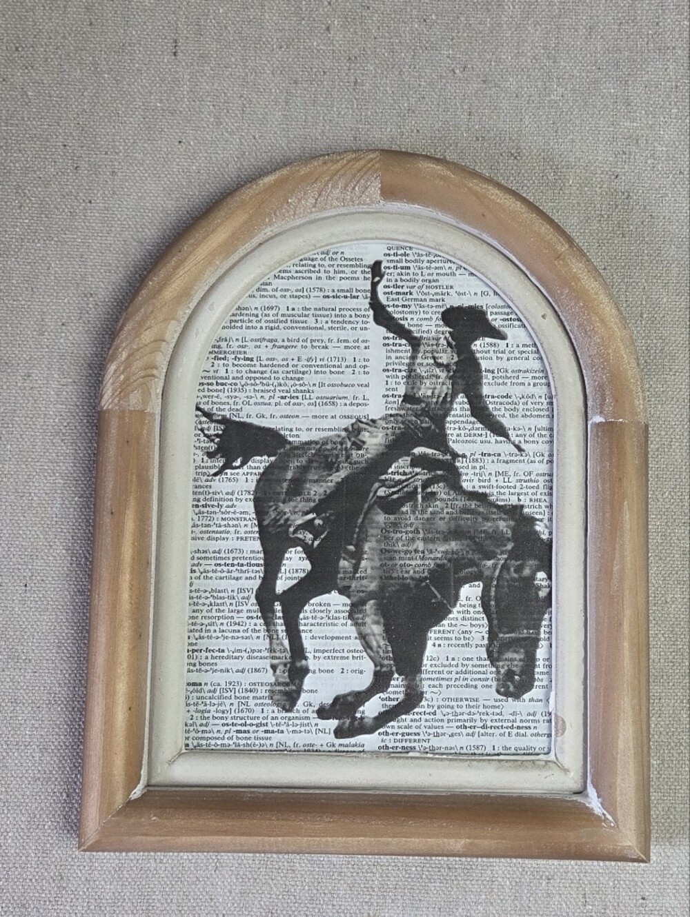Tan Arched Wooden Frame with Horse Illustration